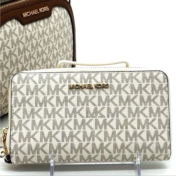 Michael Kors Medium Jaycee Zip Packet Backpack & Large Flat MF Phone Case Wallet